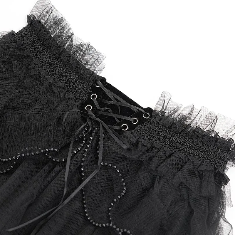Gothic-Shorts mit Rüschen und Netzstoff-Spleißen für Damen