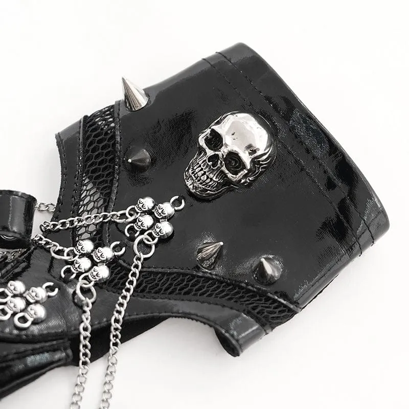 Damen Punk Totenkopf Nieten Kunstleder Halbfinger Armband