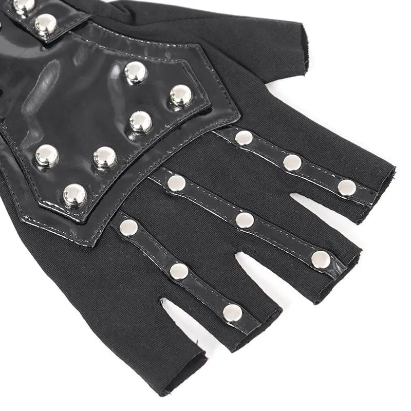 Halbfingerhandschuhe aus Kunstleder mit Punk-Nieten und Ketten für Damen