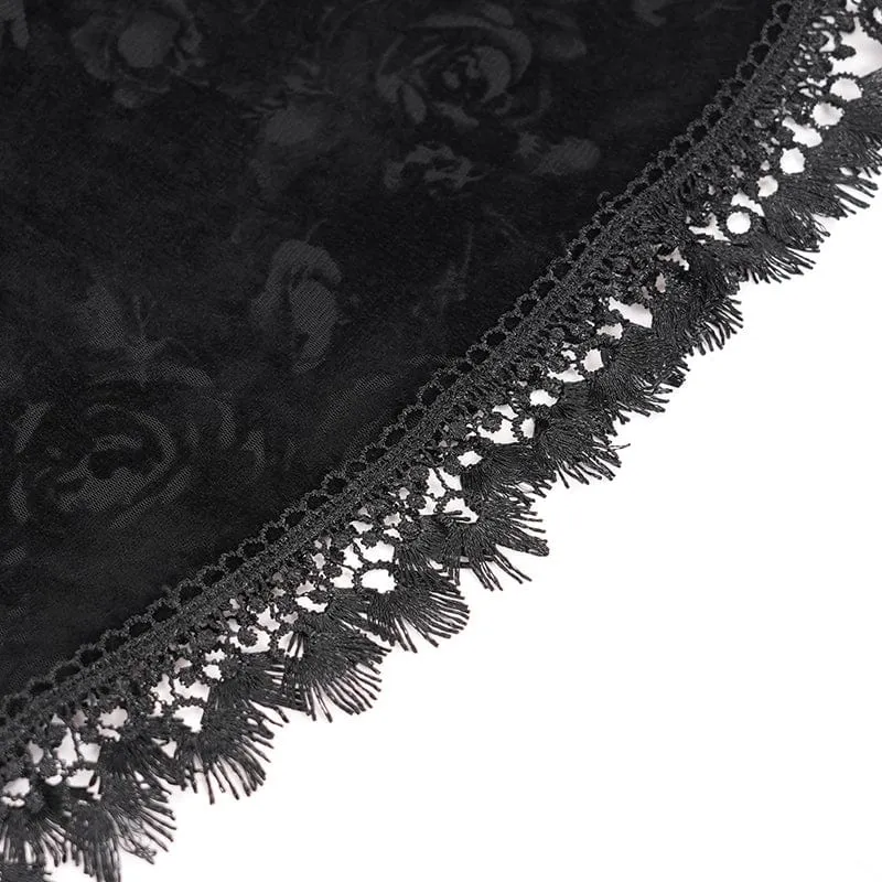 Gothic Cutout Beflockter Samtmantel für Damen mit Kapuze Rot