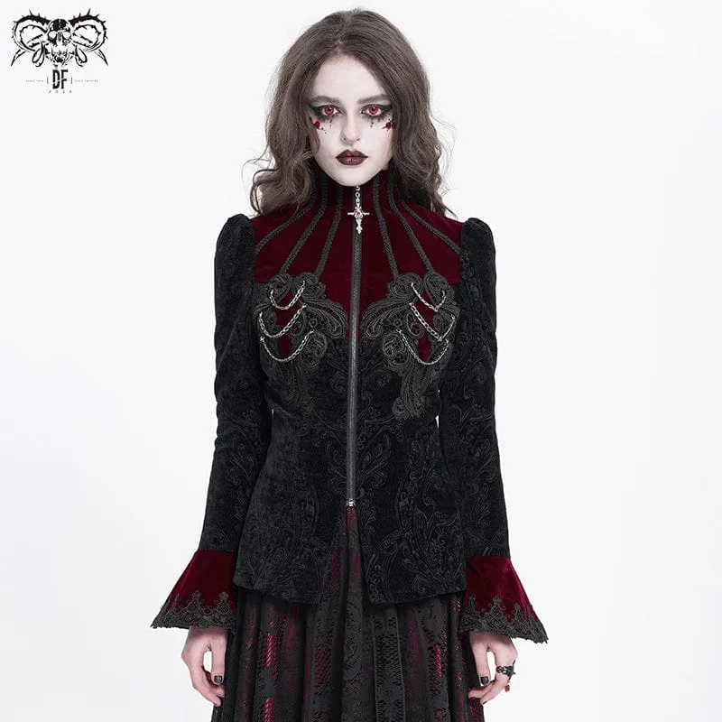 Gothic-Jacke mit Stehkragen und ausgestellten Ärmeln für Damen in Rot