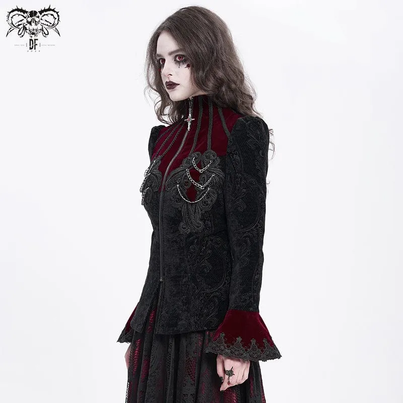 Gothic-Jacke mit Stehkragen und ausgestellten Ärmeln für Damen in Rot