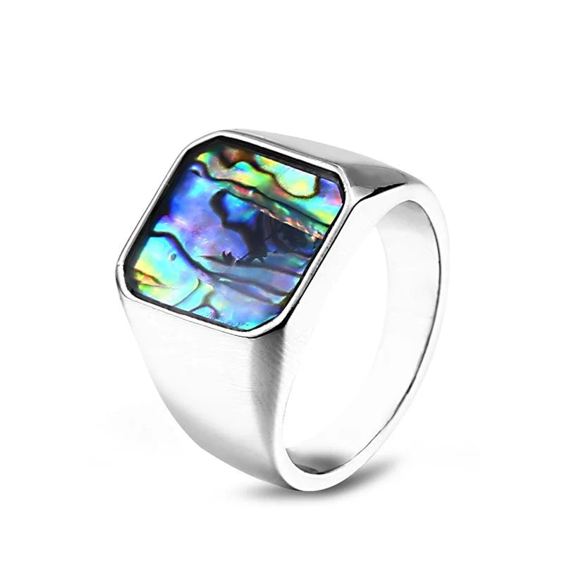 Herren Punk Intarsien Muschel Bunter Ring