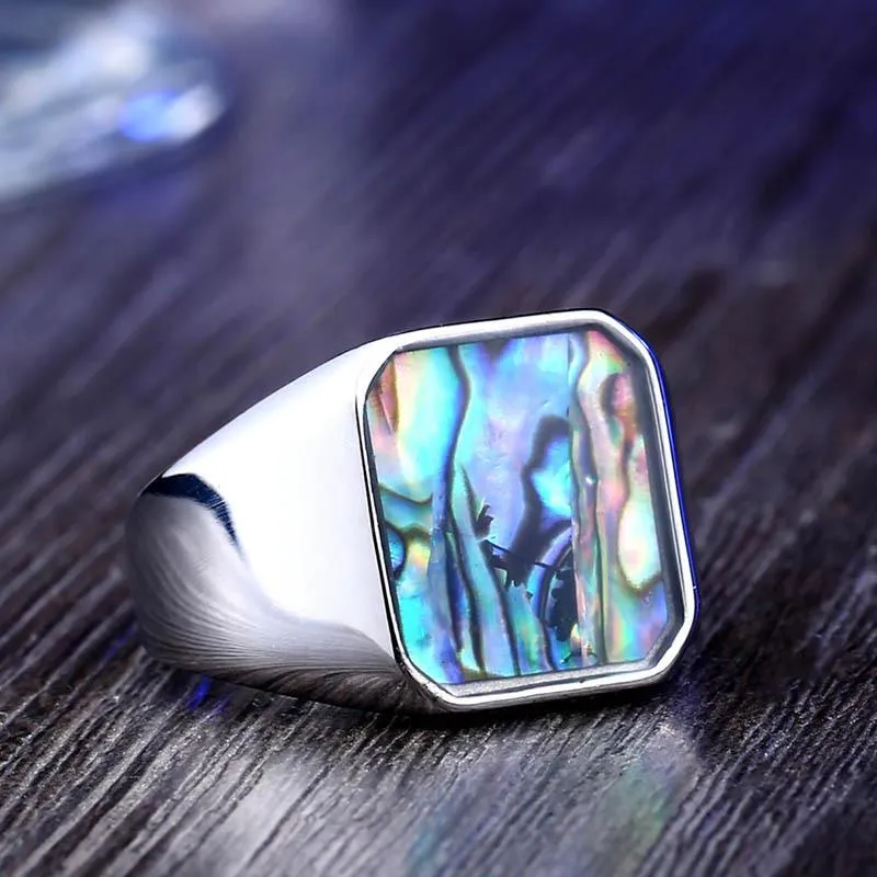 Herren Punk Intarsien Muschel Bunter Ring