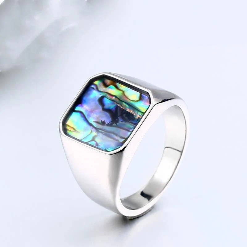 Herren Punk Intarsien Muschel Bunter Ring
