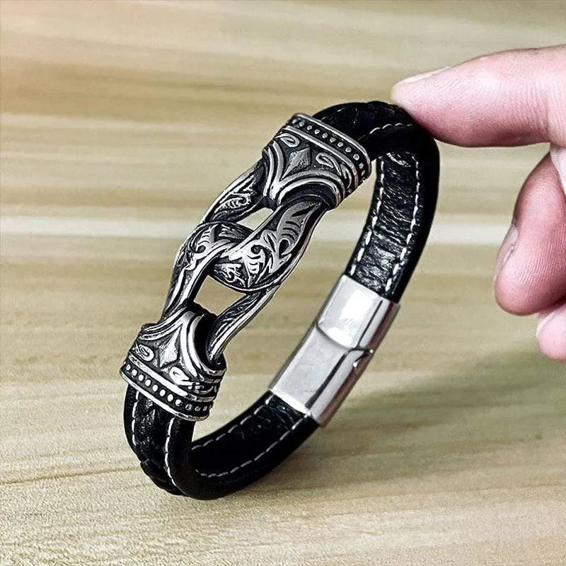 Herren Punk geschnitztes Leder Schwarzes Armband