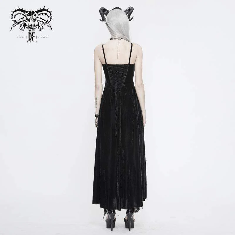 Vintage-gotische Brautkleider für Damen, knöchellange Kleider aus schwarzem und rotem Samt und Spitze