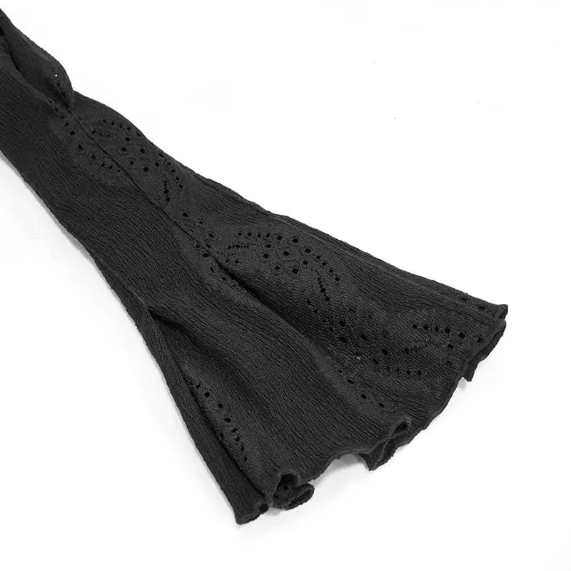 Damen Gothic Punk Black Full Sleeved Asymmetrical Spitze und Cord Detail Shirt