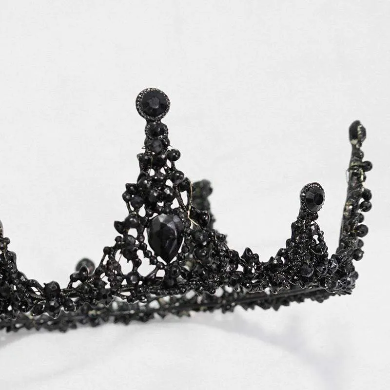 Frauen Vintage Gothic Black Stone besetzt Tiara