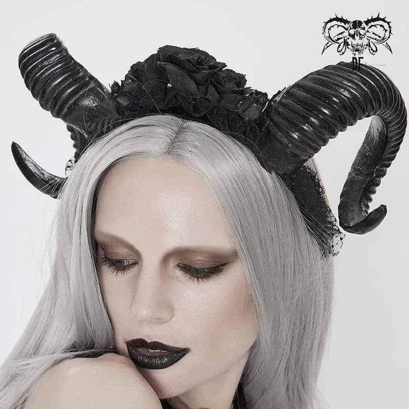 Frauen Gothic Black Devil Horn und Rosen Kopfbedeckungen