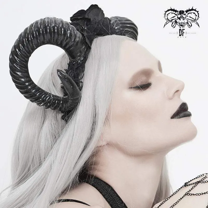 Frauen Gothic Black Devil Horn und Rosen Kopfbedeckungen