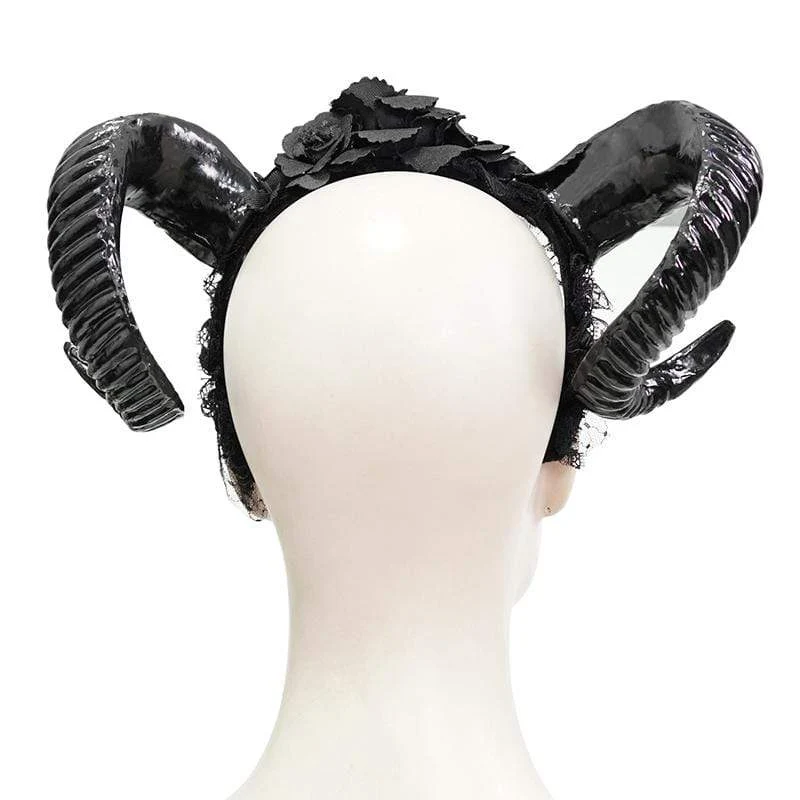 Frauen Gothic Black Devil Horn und Rosen Kopfbedeckungen