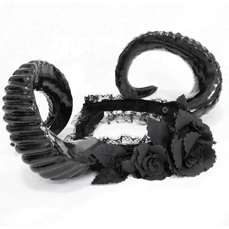 Frauen Gothic Black Devil Horn und Rosen Kopfbedeckungen