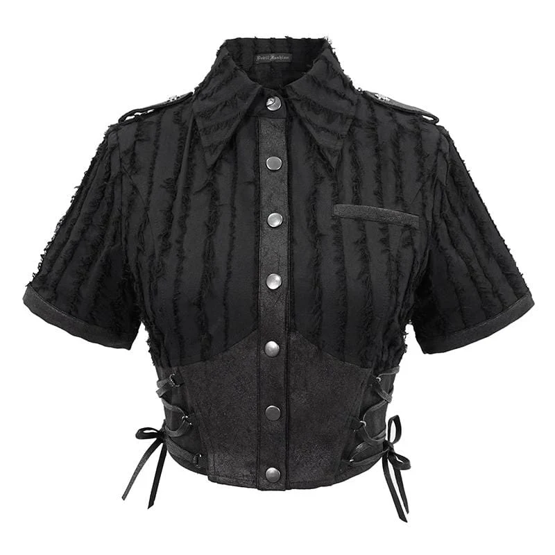 Damen Gothic Black Collared Short Shirts