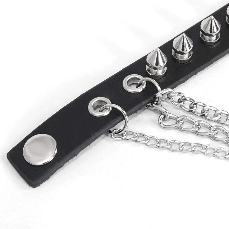 Damen Gothic Punk Black Kunstlederkette und Nieten Armbänder