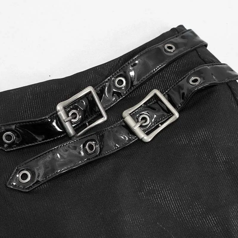 Damen Gothic Schwarz Kunstleder und Schnürung Detaillierte kurze Röcke