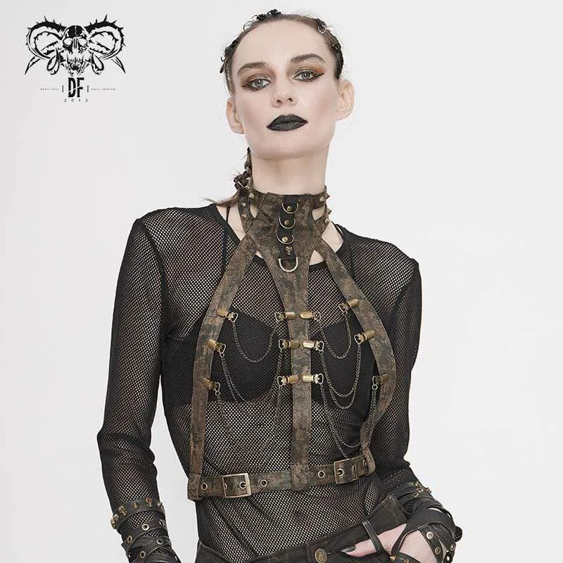 Steampunk Brown Body Harness für Damen mit Messingkette