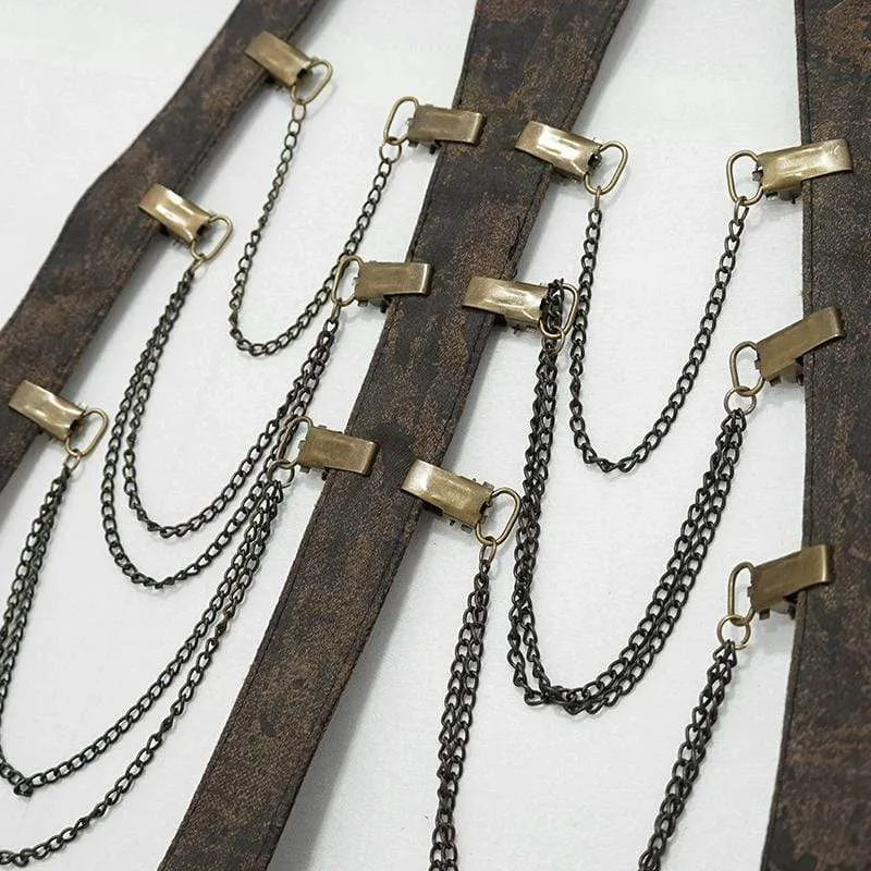 Steampunk Brown Body Harness für Damen mit Messingkette
