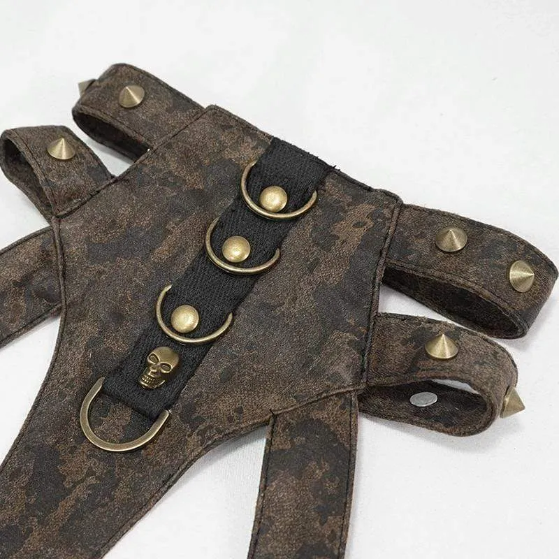 Steampunk Brown Body Harness für Damen mit Messingkette