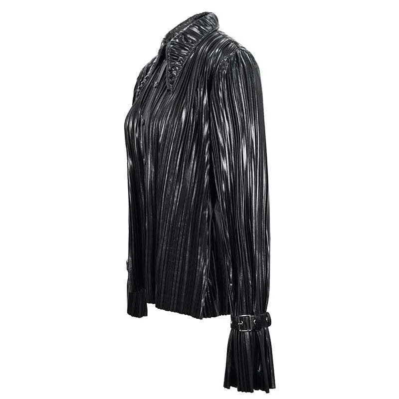 Damen Gothic Black Shimmer Long Ruffle Sleeved Shirts