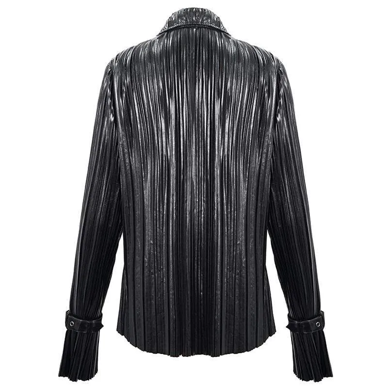 Damen Gothic Black Shimmer Long Ruffle Sleeved Shirts