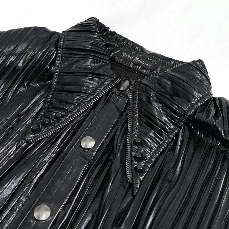 Damen Gothic Black Shimmer Long Ruffle Sleeved Shirts