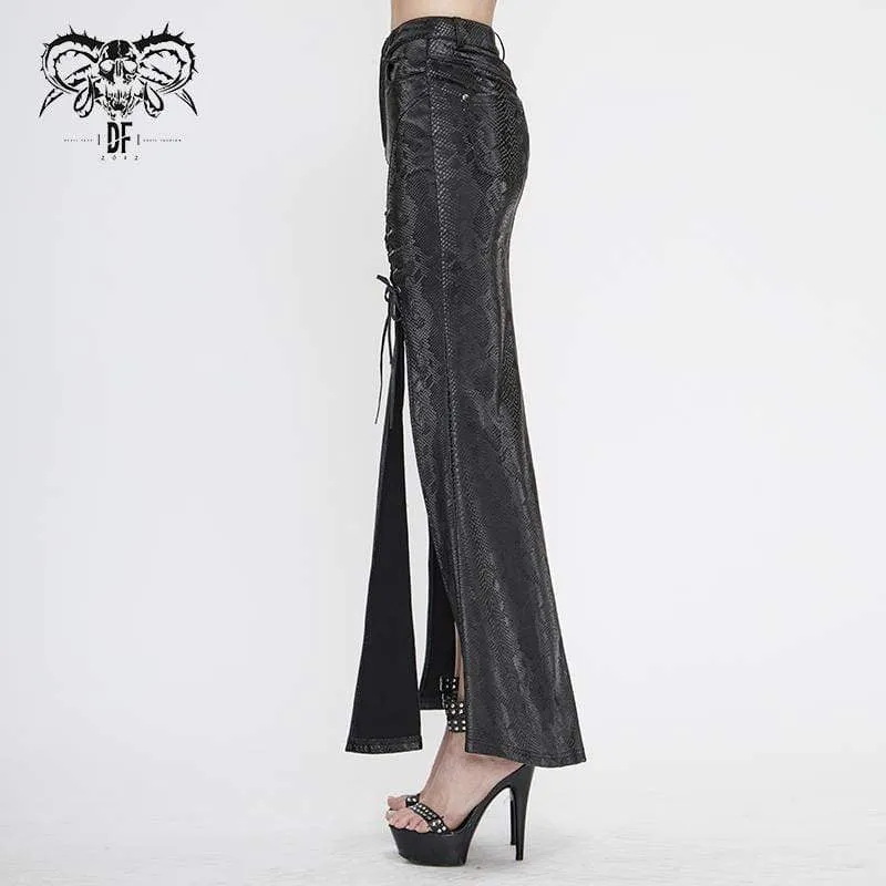 Damen Gothic Black Snakeskin Seitenschlitze Maxiröcke