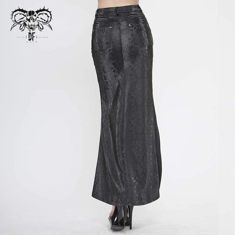 Damen Gothic Black Snakeskin Seitenschlitze Maxiröcke