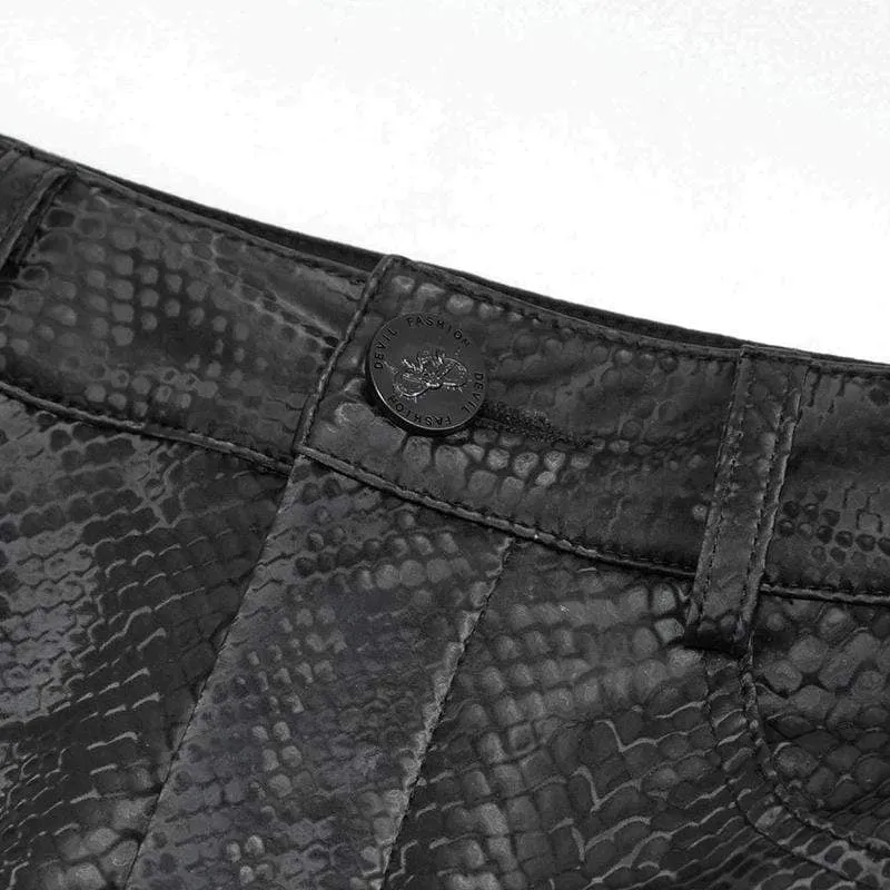 Damen Gothic Black Snakeskin Seitenschlitze Maxiröcke