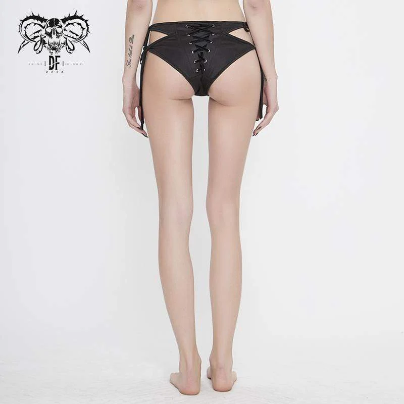 Damen Gothic Black Schnürung Detaillierte Bikini-Hosen