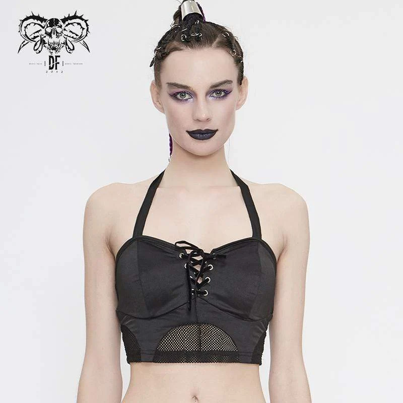Frauen Gothic Black Schnür Bustiers Bikini Tops