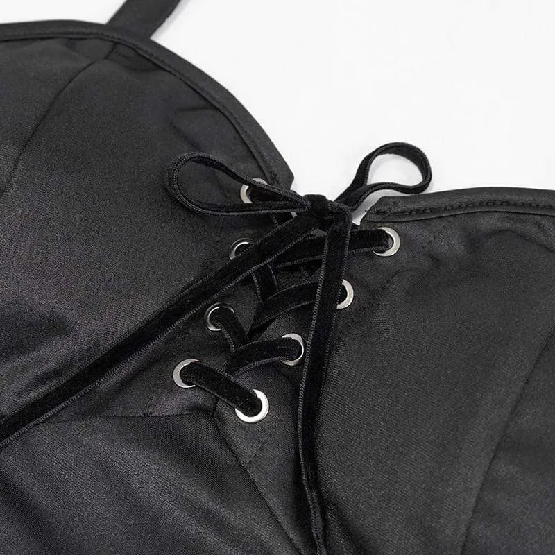 Frauen Gothic Black Schnür Bustiers Bikini Tops