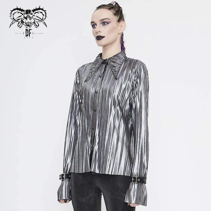 Damen Gothic Silver Shimmer Langarmhemden mit Rüschenärmeln