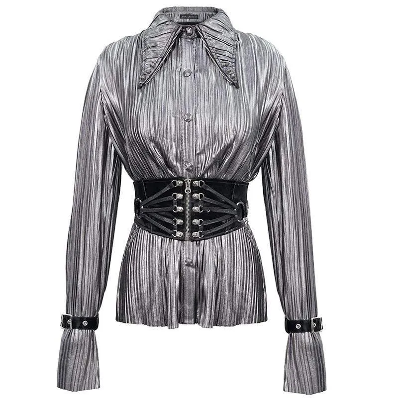 Damen Gothic Silver Shimmer Langarmhemden mit Rüschenärmeln