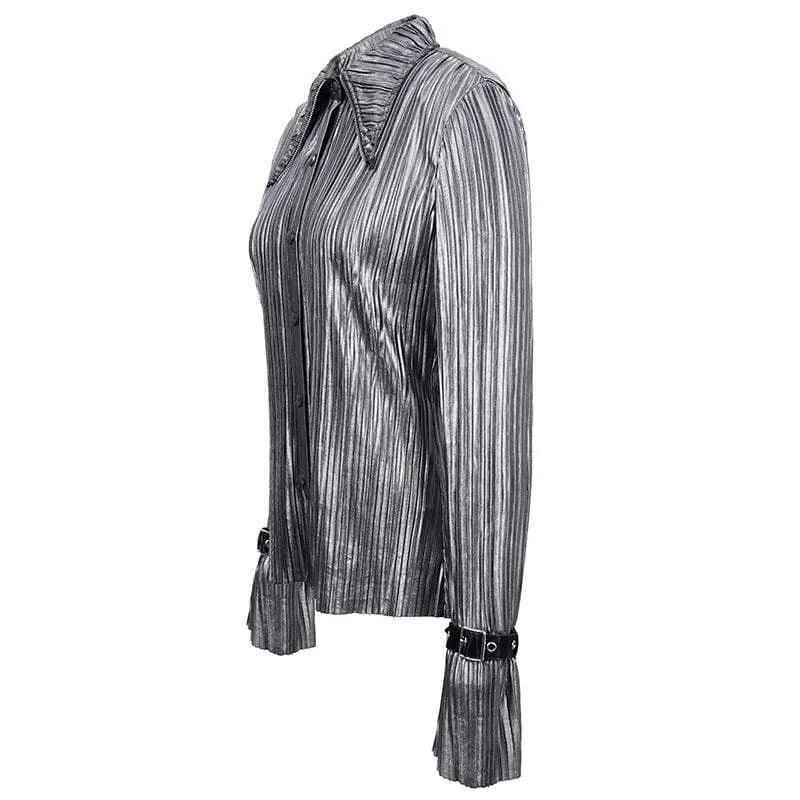 Damen Gothic Silver Shimmer Langarmhemden mit Rüschenärmeln