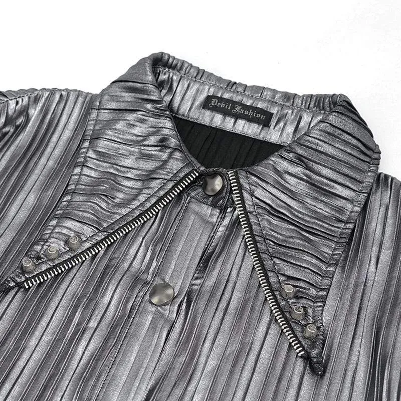 Damen Gothic Silver Shimmer Langarmhemden mit Rüschenärmeln
