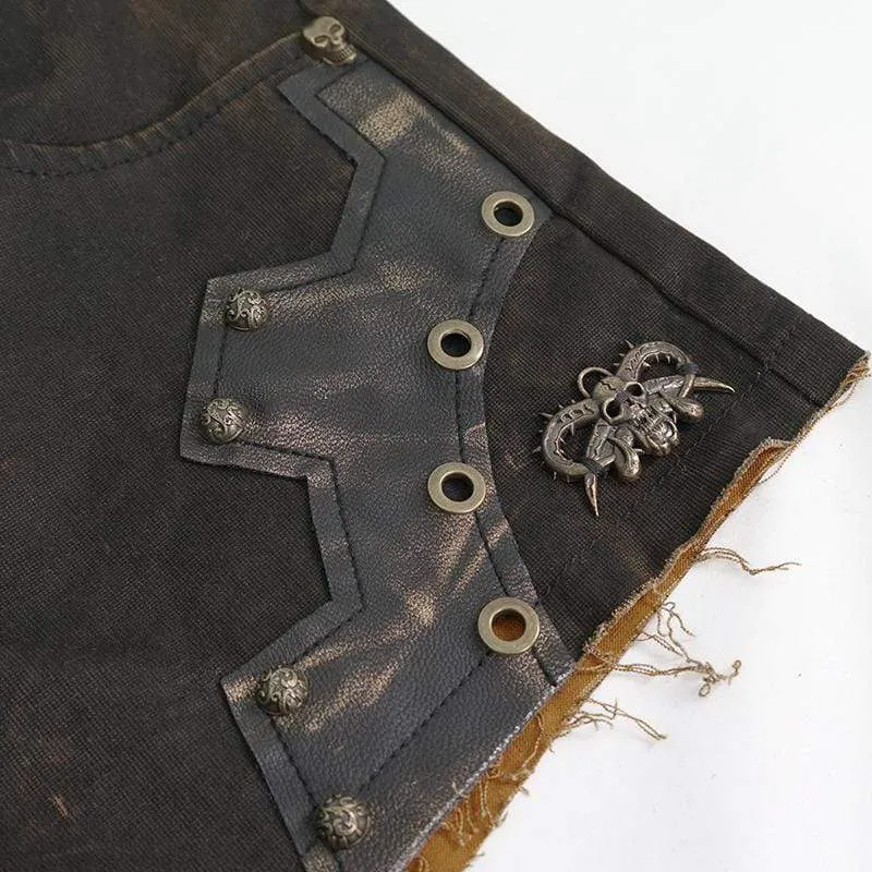 Damen Gothic Schwarz und Kupfernieten Nieten Shorts