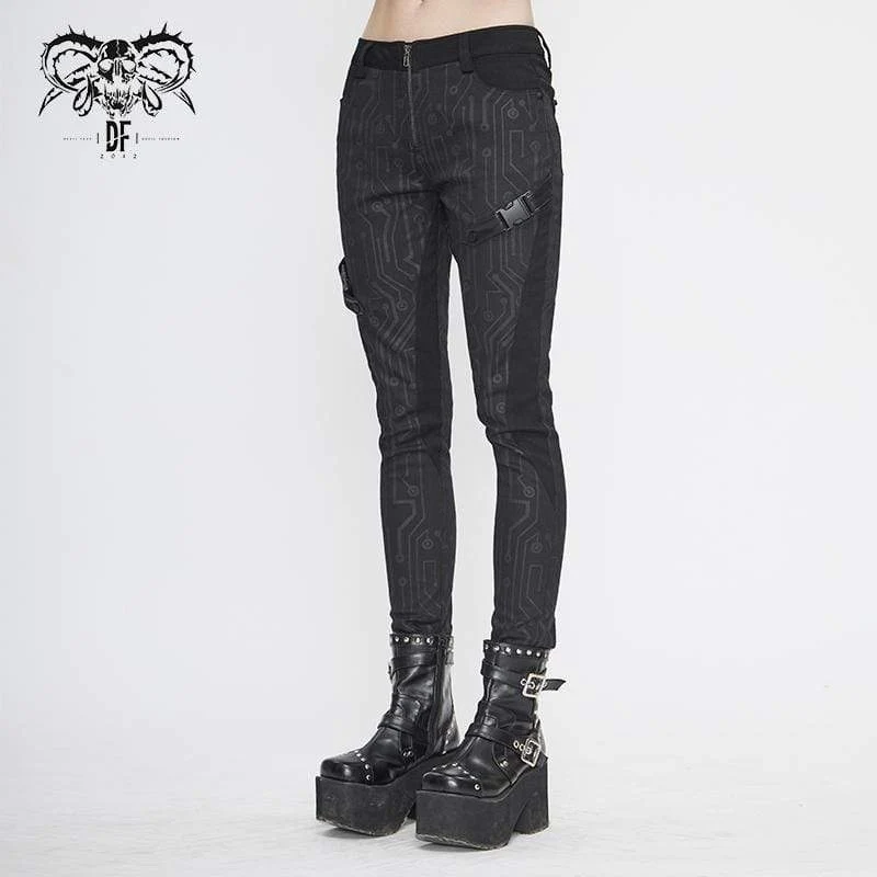 Damen Gothic Front Zip Straight-Leg Hose