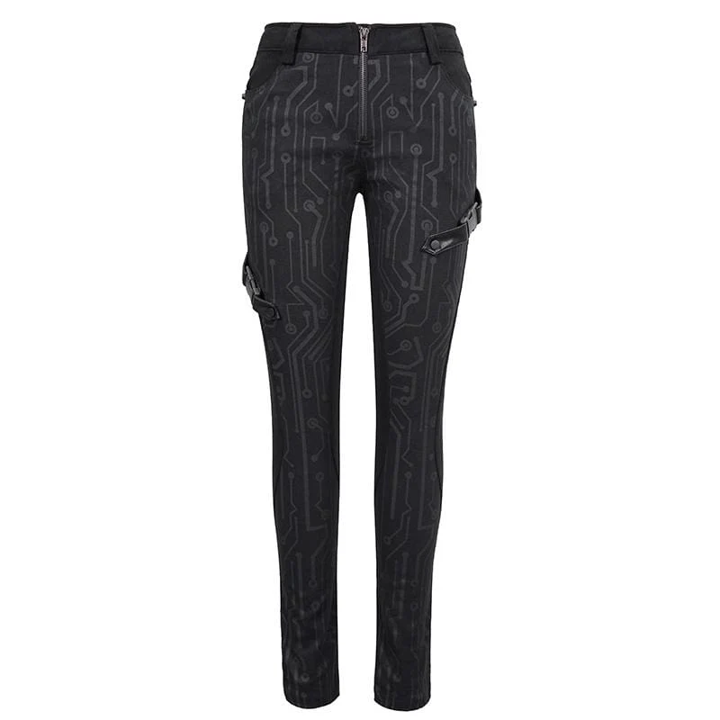 Damen Gothic Front Zip Straight-Leg Hose