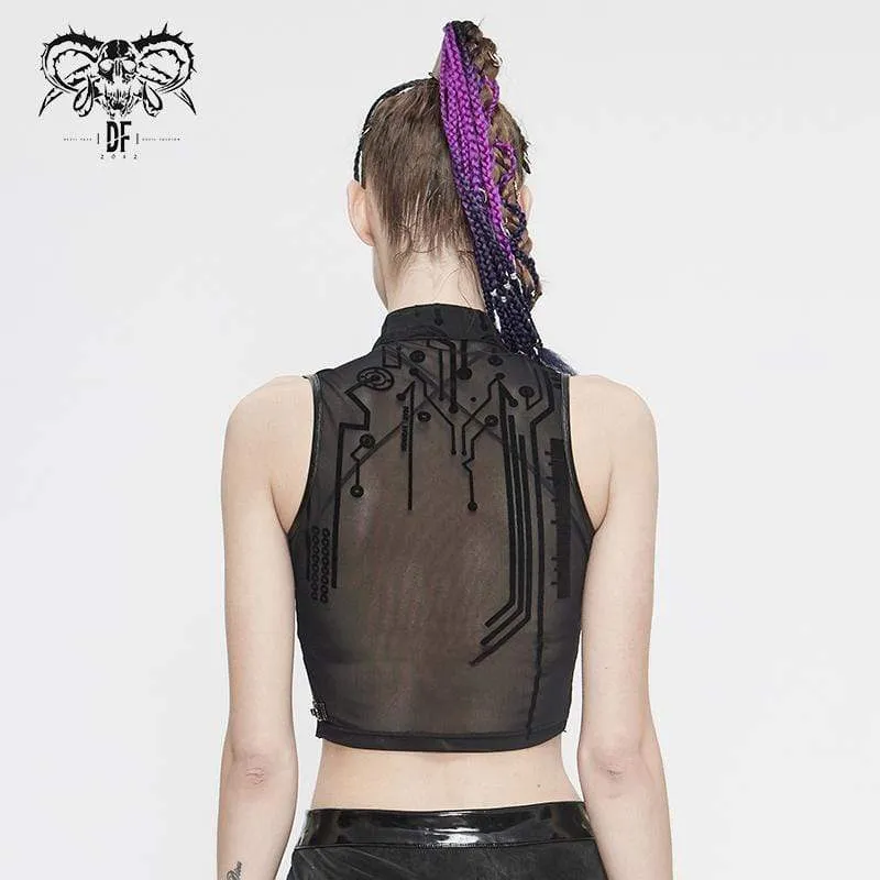 Frauen Gothic Sheer Lace ärmellose kurze Tops