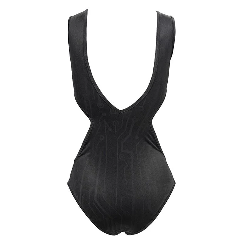 Damen Gothic Black Ärmelloser Trikot-Badeanzug