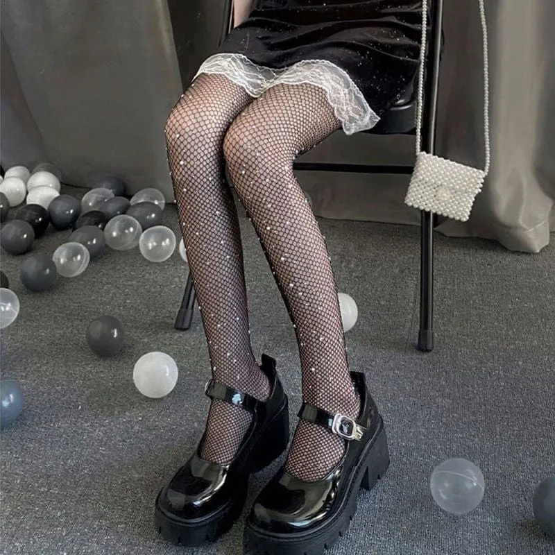 Damen Grunge Shiny Fishnet Strümpfe