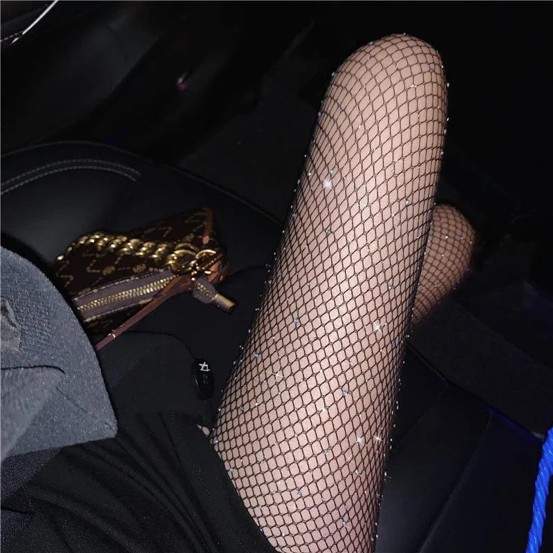 Damen Grunge Shiny Fishnet Strümpfe
