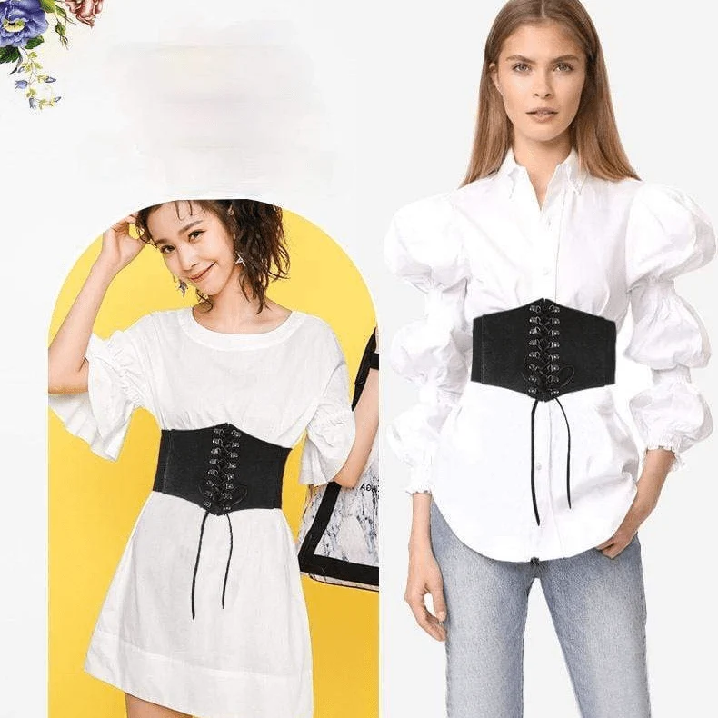 Frauen Vintage Kunstleder Schnürung breite Gürtel