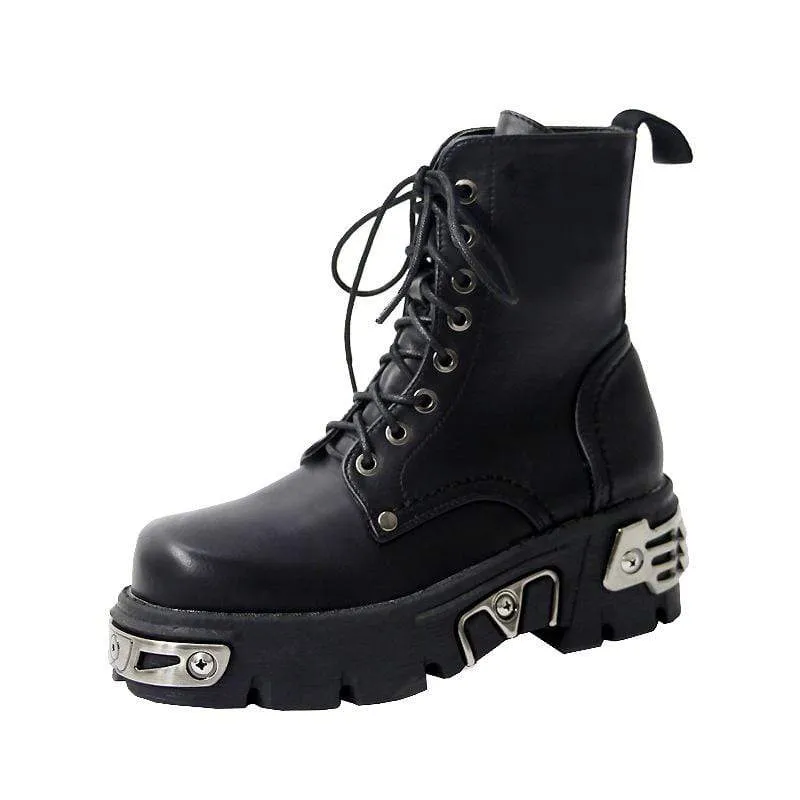Damen Punk Schnür Martin Stiefel Plattform Stiefeletten