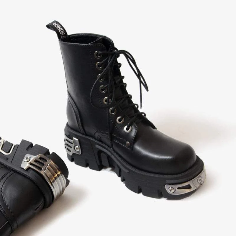 Damen Punk Schnür Martin Stiefel Plattform Stiefeletten