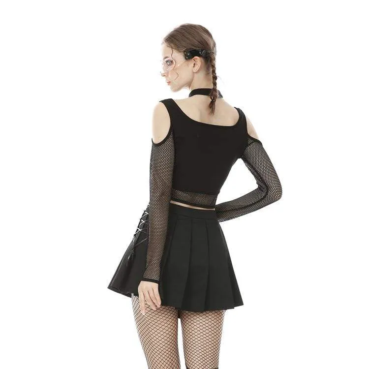 Frauen Punk Cutout Schulter Sheer Mesh Tops