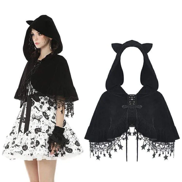 Frauen Lolita Cat Ears Cape mit Stern Quasten