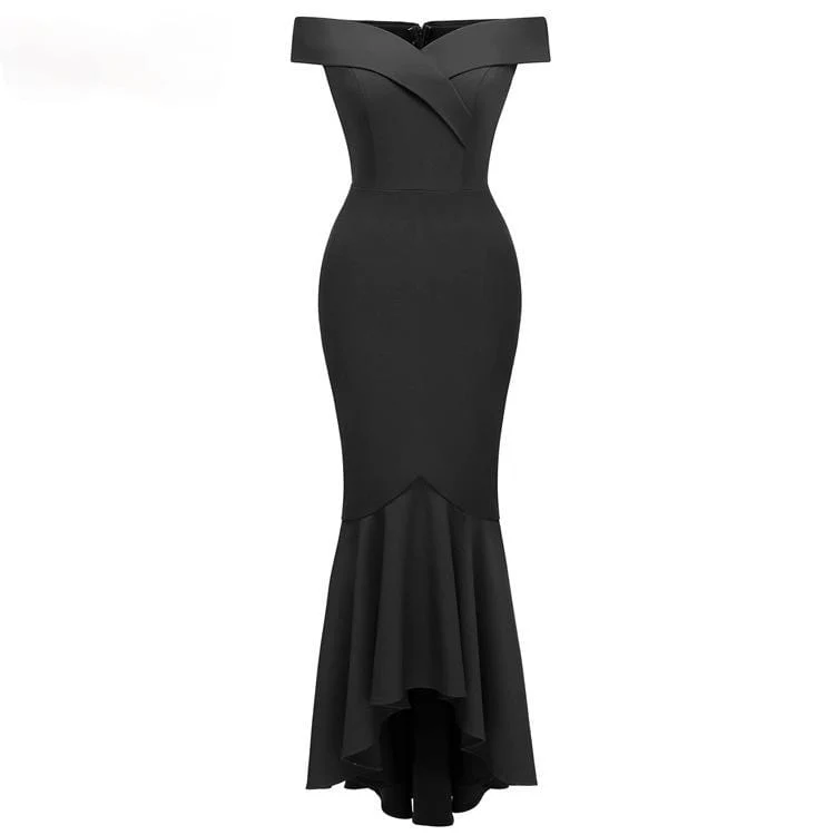 Frauen schulterfreie Maxi-Wickelkleider Abendkleider