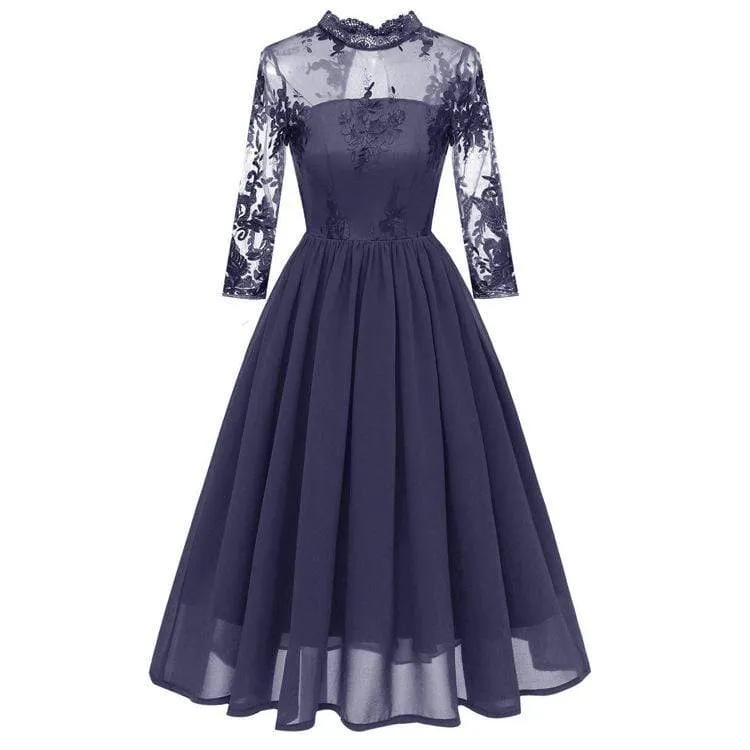 Damen Spitzenärmel Chiffon Partykleider Hochzeitskleid